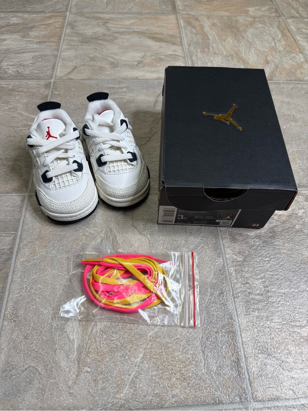 Air Jordan 4 Retro OG Flight Club TD Shoe Size 3c White IM4027-100 NWT